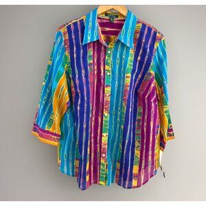 Ralph Lauren Colorful Button Up Shirt Women's Size 2X Ikat Dopamine Heritage